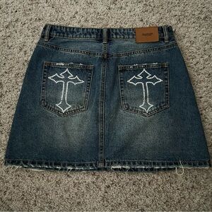 Y2K Bedazzled Cross Stradivarius Denim Skirt